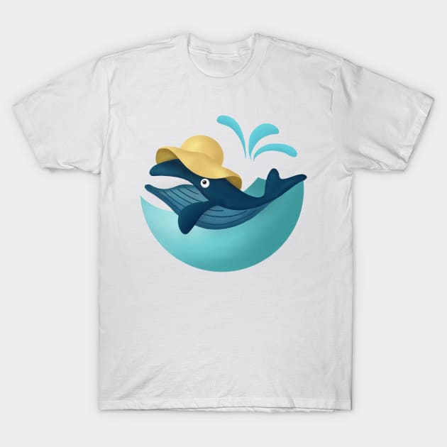 Whale in Summer Hat T-Shirt by iamKaye